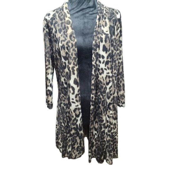 Ali Miles Flowing Leopard Print Cardigan Women's Size Small Open Front Long - Picture 9 of 12